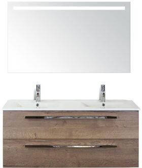 Seville Badmeubelset 120 cm - 2 Laden Tabacco - Wastafel Enjoy Dubbel met Sence Spiegel