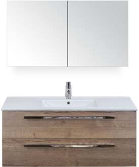 Seville Badmeubelset 120 cm - 2 Laden Tabacco - Wastafel Enjoy Enkel met Spiegelkast