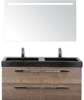 Seville Badmeubelset 120 cm - 2 Laden Tabacco - Wastafel Lucca Dubbel met Sence Spiegel