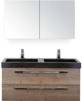 Seville Badmeubelset 120 cm - 2 Laden Tabacco - Wastafel Lucca Dubbel met Spiegelkast