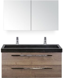 Seville Badmeubelset 120 cm - 2 Laden Tabacco - Wastafel Lucca Enkel met Spiegelkast