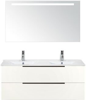Seville Badmeubelset 120 cm - 2 Laden Wit Hoogglans Edge - Wastafel Enjoy Dubbel met Sence Spiegel