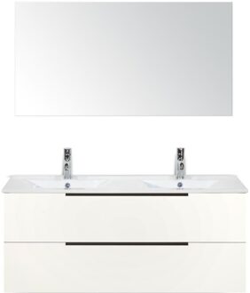 Seville Badmeubelset 120 cm - 2 Laden Wit Hoogglans Edge - Wastafel Enjoy Dubbel met Spiegel