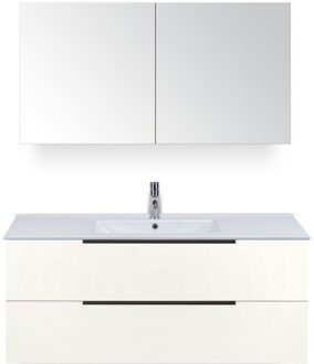 Seville Badmeubelset 120 cm - 2 Laden Wit Hoogglans Edge - Wastafel Enjoy Enkel met Spiegelkast