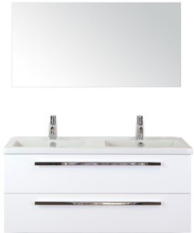 Seville Badmeubelset 120 cm - 2 Laden Wit Hoogglans - Wastafel Djazz Dubbel met Spiegel