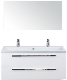 Seville Badmeubelset 120 cm - 2 Laden Wit Hoogglans - Wastafel Djazz Enkel 2 Kraangaten met Spiegel