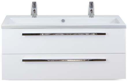 Seville Badmeubelset 120 cm - 2 Laden Wit Hoogglans - Wastafel Djazz Enkel 2 Kraangaten