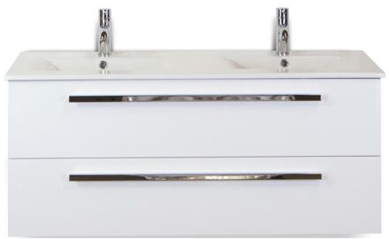 Seville Badmeubelset 120 cm - 2 Laden Wit Hoogglans - Wastafel Enjoy Dubbel
