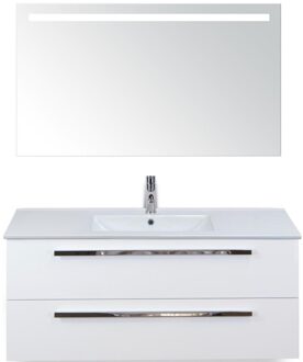 Seville Badmeubelset 120 cm - 2 Laden Wit Hoogglans - Wastafel Enjoy Enkel met Sence Spiegel