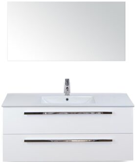 Seville Badmeubelset 120 cm - 2 Laden Wit Hoogglans - Wastafel Enjoy Enkel met Spiegel