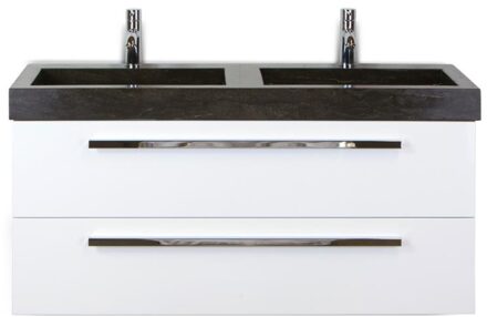 Seville Badmeubelset 120 cm - 2 Laden Wit Hoogglans - Wastafel Lucca Dubbel