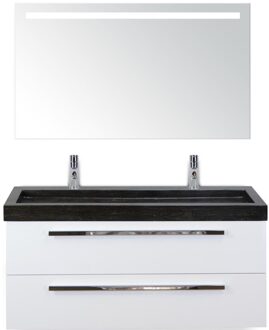 Seville Badmeubelset 120 cm - 2 Laden Wit Hoogglans - Wastafel Lucca Enkel met Sence Spiegel