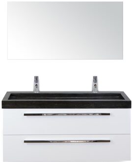 Seville Badmeubelset 120 cm - 2 Laden Wit Hoogglans - Wastafel Lucca Enkel met Spiegel