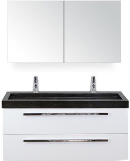 Seville Badmeubelset 120 cm - 2 Laden Wit Hoogglans - Wastafel Lucca Enkel met Spiegelkast