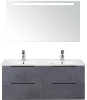 Seville Badmeubelset 120 cm - 4 Laden Beton Antra Edge - Wastafel Enjoy Dubbel met Sence Spiegel