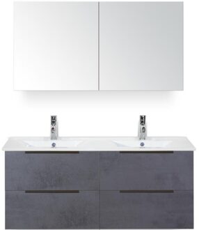 Seville Badmeubelset 120 cm - 4 Laden Beton Antra Edge - Wastafel Enjoy Dubbel met Spiegel