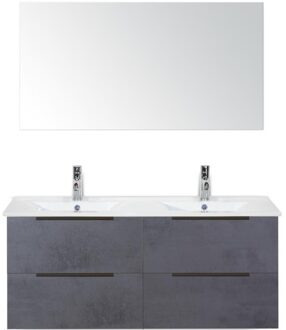 Seville Badmeubelset 120 cm - 4 Laden Beton Antrac Edge - Wastafel Enjoy Dubbel met Spiegel