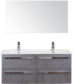 Seville Badmeubelset 120 cm - 4 Laden Beton Antrac - Keramische Wastafel Wit Enjoy met Spiegel