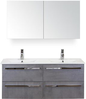 Seville Badmeubelset 120 cm - 4 Laden Beton Antrac - Keramische Wastafel Wit Enjoy met Spiegelkast