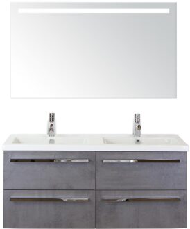Seville Badmeubelset 120 cm - 4 Laden Beton Antrac - Wastafel Djazz Dubbel met Sence Spiegel