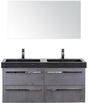 Seville Badmeubelset 120 cm - 4 Laden Beton Antrac - Wastafel Hardsteen Wit Lucca met Spiegel