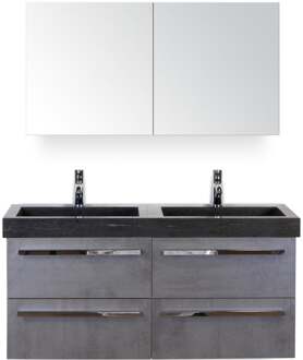 Seville Badmeubelset 120 cm - 4 Laden Beton Antrac - Wastafel Hardsteen Wit Lucca met Spiegelkast