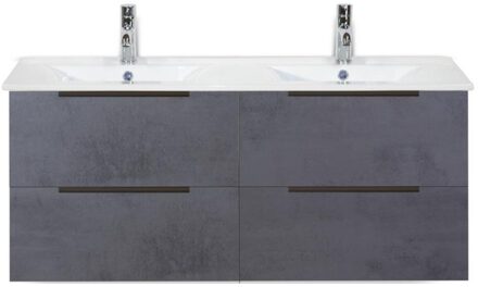 Seville Badmeubelset 120 cm - 4 Laden Beton Antraciet Edge Greep - Wastafel Enjoy Dubbel