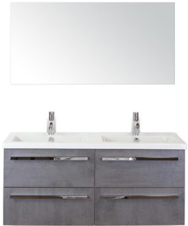 Seville Badmeubelset 120 cm - 4 Laden Beton Antraciet - Wastafel Djazz Dubbel met Spiegel