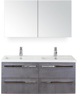 Seville Badmeubelset 120 cm - 4 Laden Beton Antraciet - Wastafel Djazz Dubbel met Spiegelkast