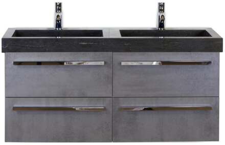 Seville Badmeubelset 120 cm - 4 Laden Beton Antraciet - Wastafel Hardsteen Wit Lucca