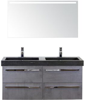 Seville Badmeubelset 120 cm - 4 Laden Beton Antraciet - Wastafel Lucca Dubbel met Sence Spiegel