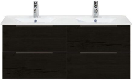 Seville Badmeubelset 120 cm - 4 Laden Black Oak Edge Greep - Wastafel Enjoy Dubbel