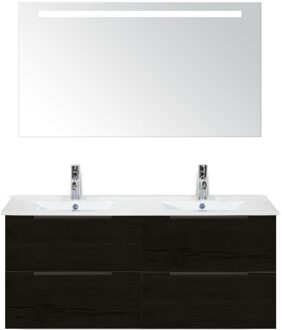 Seville Badmeubelset 120 cm - 4 Laden Black Oak Edge - Wastafel Enjoy Dubbel met Sence Spiegel