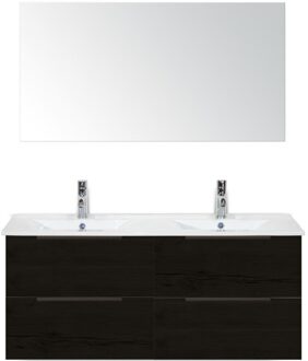 Seville Badmeubelset 120 cm - 4 Laden Black Oak Edge - Wastafel Enjoy Dubbel met Spiegel