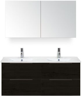 Seville Badmeubelset 120 cm - 4 Laden Black Oak Edge - Wastafel Enjoy Dubbel met Spiegelkast