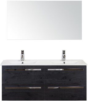 Seville Badmeubelset 120 cm - 4 Laden Black Oak - Keramische Wastafel Wit Enjoy met Spiegel