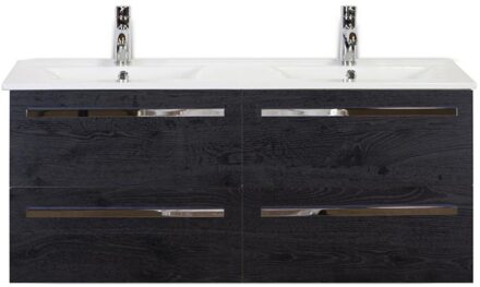 Seville Badmeubelset 120 cm - 4 Laden Black Oak - Keramische Wastafel Wit Enjoy