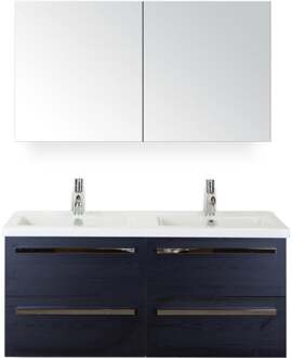 Seville Badmeubelset 120 cm - 4 Laden Black Oak - Wastafel Djazz Dubbel met Spiegelkast