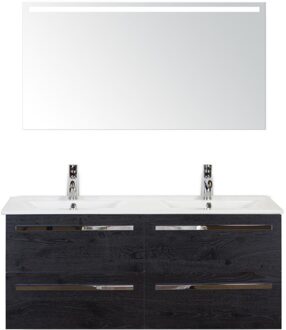 Seville Badmeubelset 120 cm - 4 Laden Black Oak - Wastafel Enjoy Dubbel met Sence Spiegel
