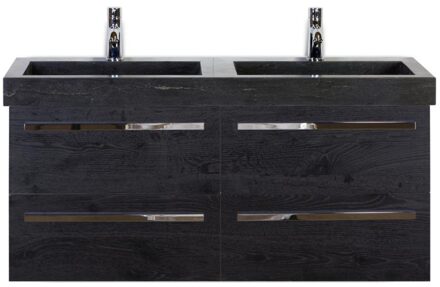 Seville Badmeubelset 120 cm - 4 Laden Black Oak - Wastafel Hardsteen Wit Lucca