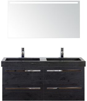 Seville Badmeubelset 120 cm - 4 Laden Black Oak - Wastafel Lucca Dubbel met Sence Spiegel