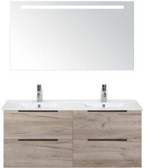 Seville Badmeubelset 120 cm - 4 Laden Craft Oak Edge - Wastafel Enjoy Dubbel met Sence Spiegel
