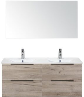 Seville Badmeubelset 120 cm - 4 Laden Craft Oak Edge - Wastafel Enjoy Dubbel met Spiegel