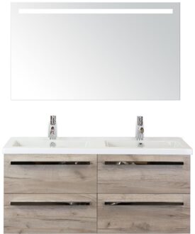 Seville Badmeubelset 120 cm - 4 Laden Craft Oak - Wastafel Djazz Dubbel met Sence Spiegel