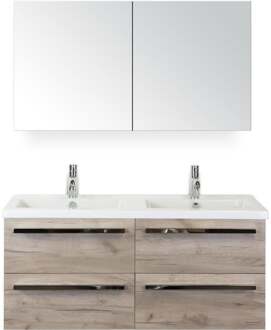 Seville Badmeubelset 120 cm - 4 Laden Craft Oak - Wastafel Djazz Dubbel met Spiegelkast