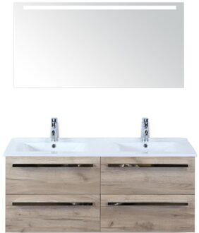 Seville Badmeubelset 120 cm - 4 Laden Craft Oak - Wastafel Enjoy Dubbel met Sence Spiegel