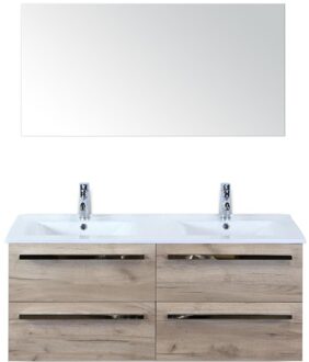 Seville Badmeubelset 120 cm - 4 Laden Craft Oak - Wastafel Enjoy Dubbel met Spiegel