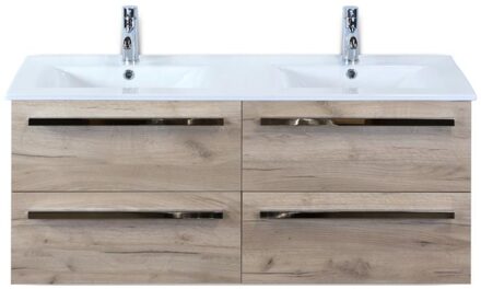 Seville Badmeubelset 120 cm - 4 Laden Craft Oak - Wastafel Enjoy Dubbel
