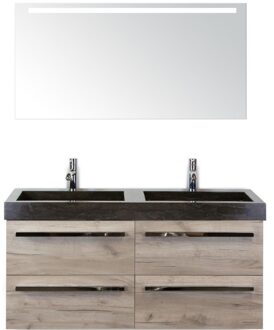 Seville Badmeubelset 120 cm - 4 Laden Craft Oak - Wastafel Lucca Dubbel met Sence Spiegel