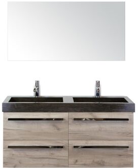 Seville Badmeubelset 120 cm - 4 Laden Craft Oak - Wastafel Lucca Dubbel met Spiegel